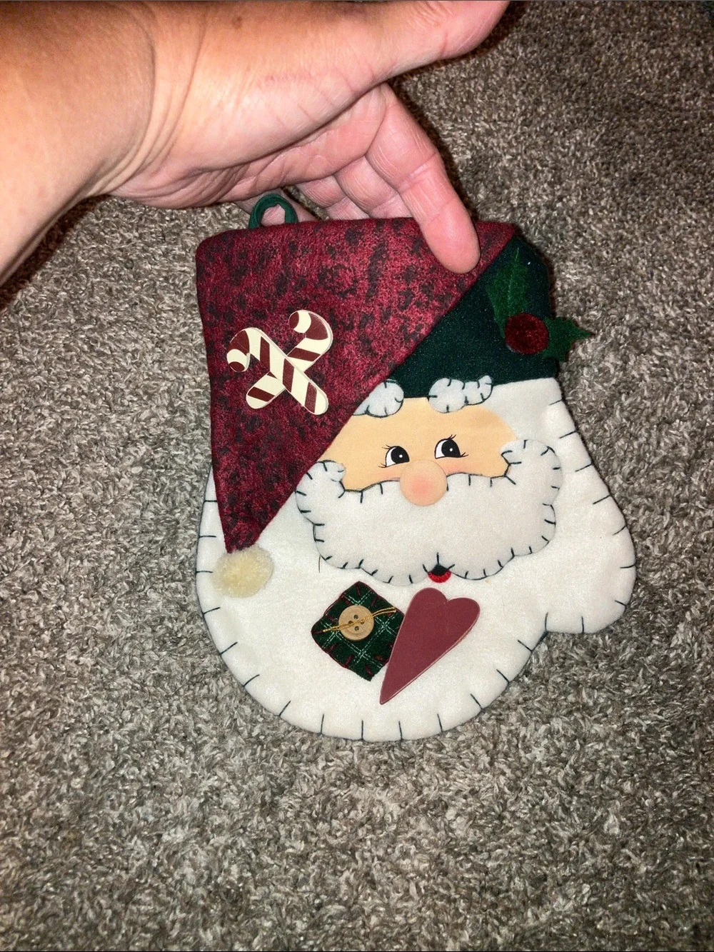 Vintage Hand Crafted Santa Clause Pot Holder With Loop Hanger